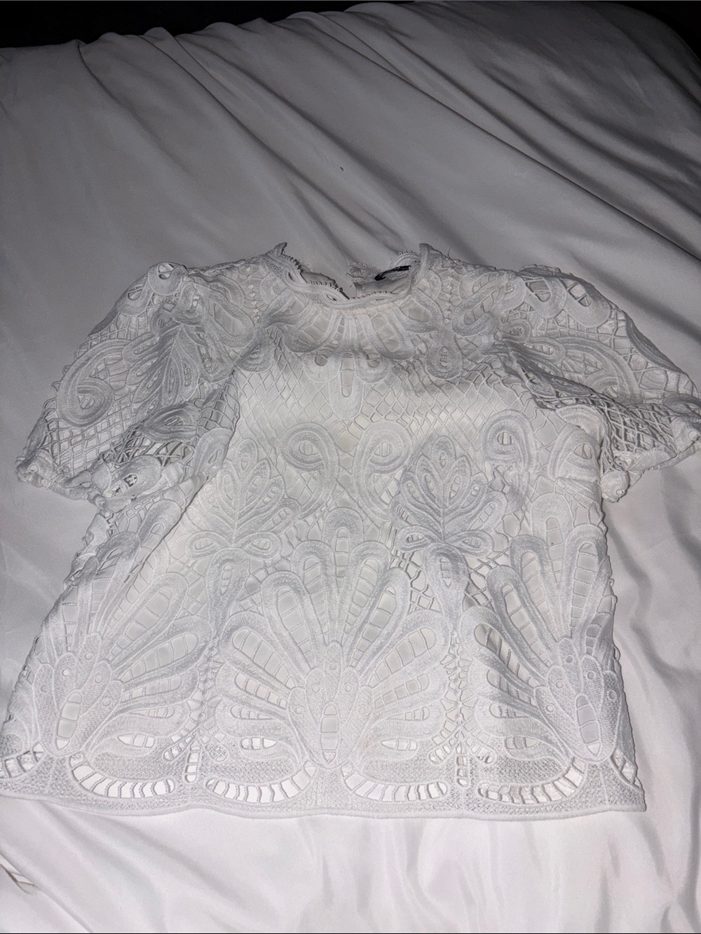 NVLT White Lace Short-Sleeve Blouse